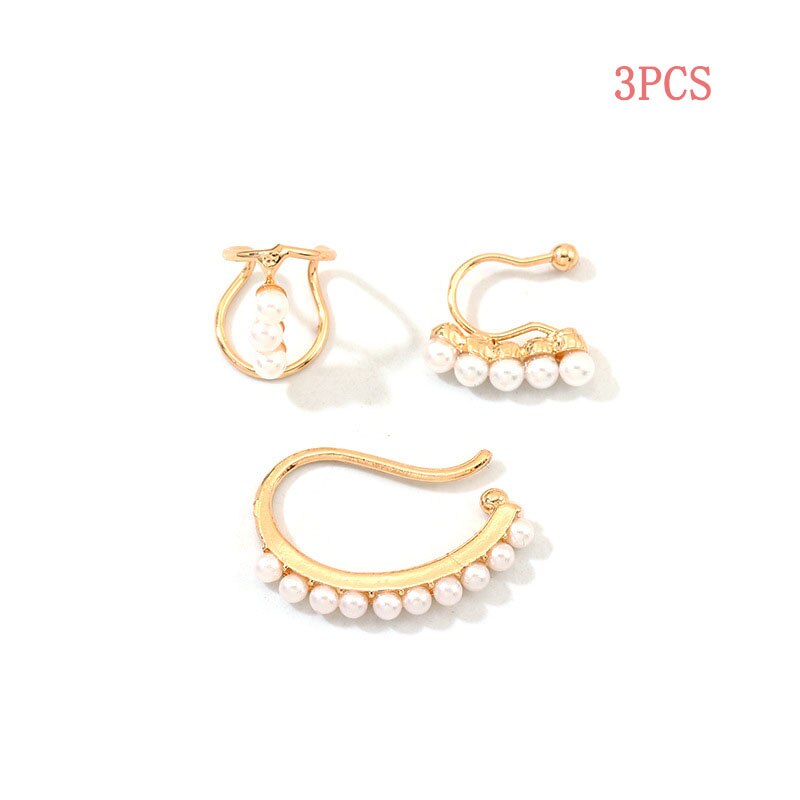 3Pcs/Set Pearl Zircon Clip on Earrings Ear Cuffs Stackable Earrings for Women NO Pierced Cartilage Earring Earcuffs Accessories daiiibabyyy