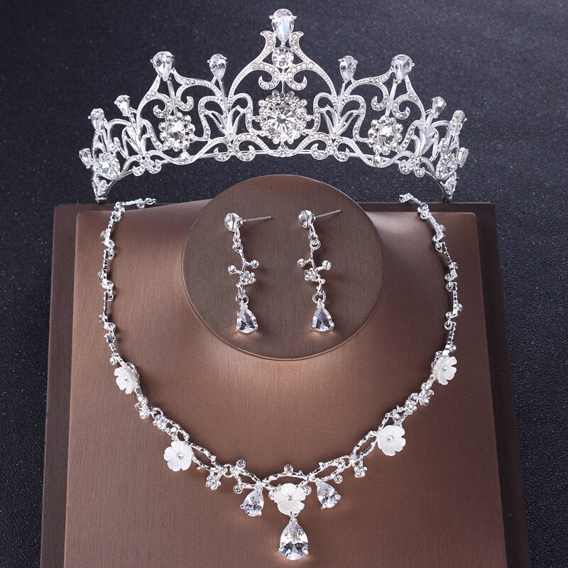 Zircon Princess Bride Jewelry Set Wedding Cubic Zircon Crown Necklace and Earrings Set Bridal Tiara Necklace Set Hair Accessory daiiibabyyy