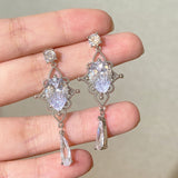 MENGJIQIAO Korean Baroque Shiny Waterdrop Crystal Drop Earrings For Women Girls Fashion Silver Color Pendientes Party Jewelry daiiibabyyy