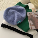 Autumn and Winter Warm Candy Color Painter Hat Rabbit Fur Women Beret Women Luck Born Slogan Fashion Hat Luxury Winter Woman Hat daiiibabyyy