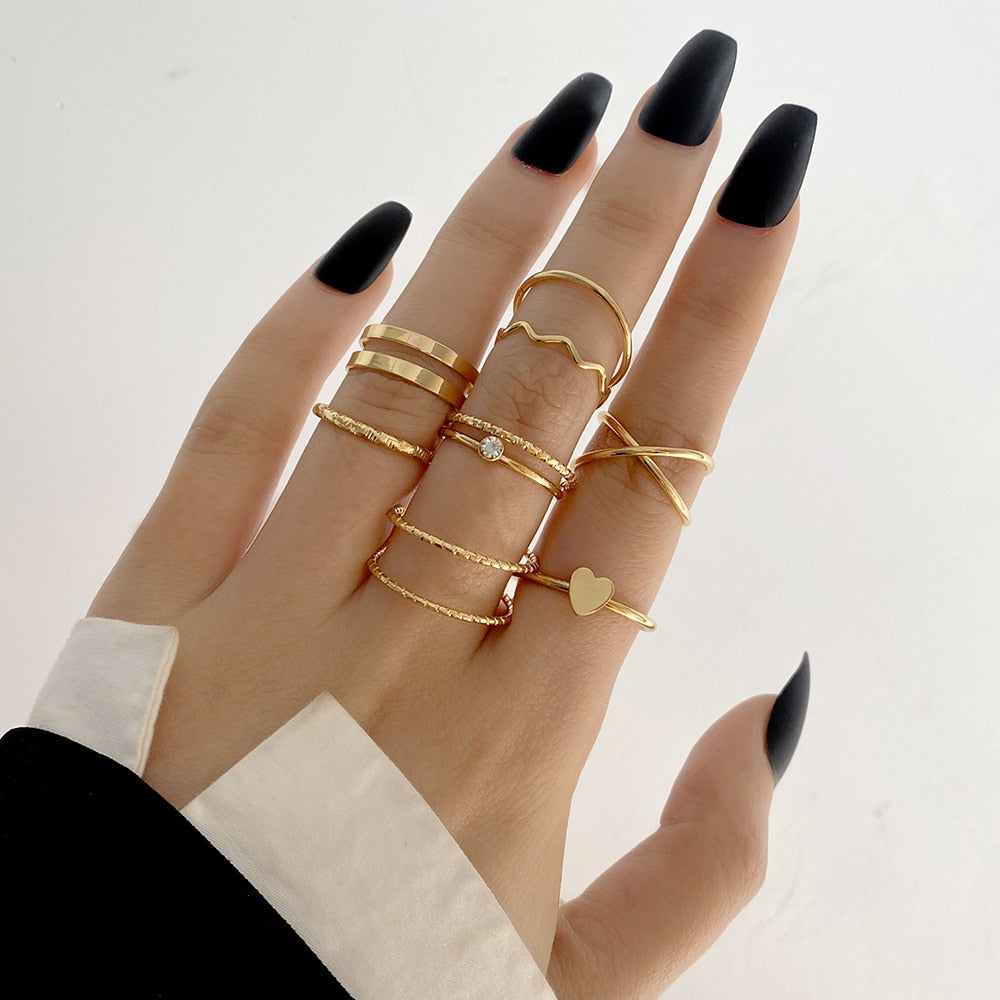 4-8Pcs/set Punk Finger Rings Minimalist Smooth Gold/Silver Geometric Metal Rings for Women Girls Party Jewelry Bijoux Femme daiiibabyyy