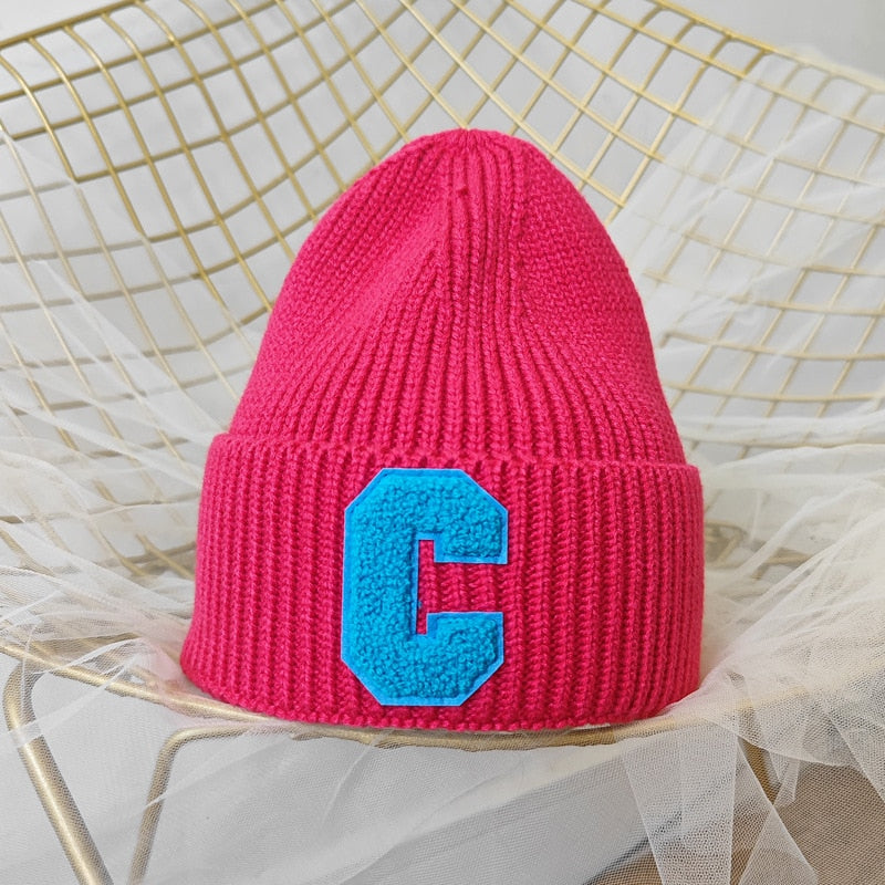 Bonnets Big C Letter Woolen Hat Designer Bonnets Women New Warm Ear Protection Knitted Hat Adult COTTON женская шапка daiiibabyyy
