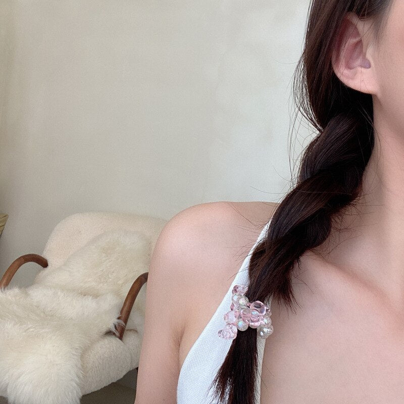 Acrylic Women Hair Ties Elastic Rubber Bands Girl Crystal Bear Korean Bracelet Head Accessories Handmade Horsetail Wholesale daiiibabyyy