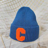 Bonnets Big C Letter Woolen Hat Designer Bonnets Women New Warm Ear Protection Knitted Hat Adult COTTON женская шапка daiiibabyyy