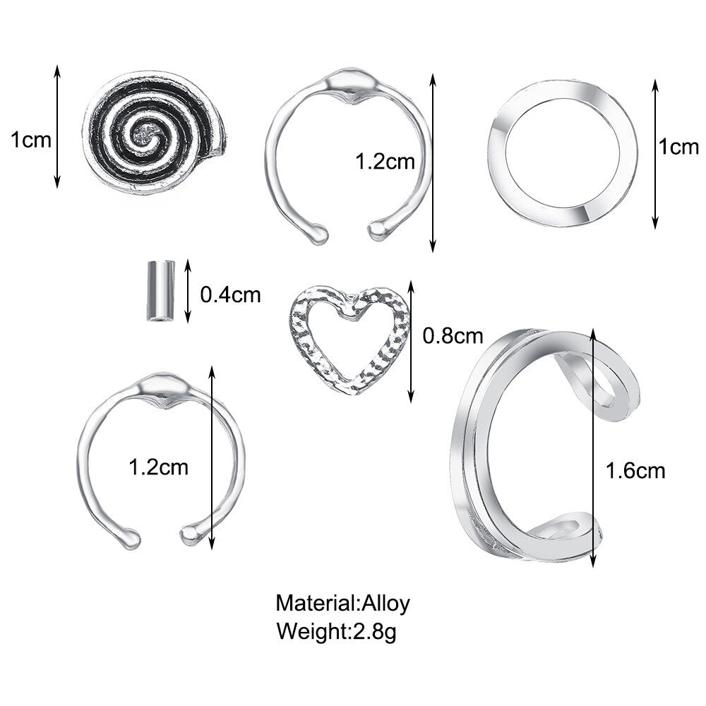 7Pcs Fashion Silver Color Heart Stud Earrings Bohemian Spiral Geometric Earrings for Women 2022 Trendy Elegant Jewelry daiiibabyyy