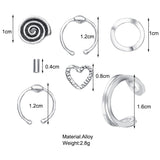 7Pcs Fashion Silver Color Heart Stud Earrings Bohemian Spiral Geometric Earrings for Women 2022 Trendy Elegant Jewelry daiiibabyyy