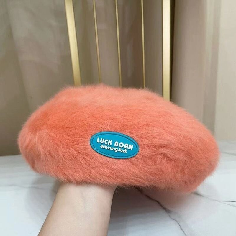 Autumn and Winter Warm Candy Color Painter Hat Rabbit Fur Women Beret Women Luck Born Slogan Fashion Hat Luxury Winter Woman Hat daiiibabyyy