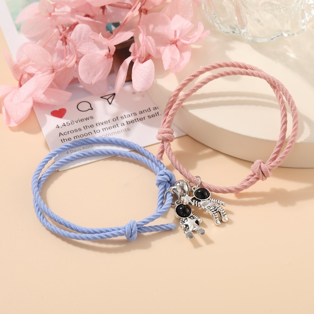 2pcs Star Moon Magnetic Couple Bracelet Set for Men Women Trendy Handmade Rope Chain Friendship Bracelet Adjustable Jewelry daiiibabyyy
