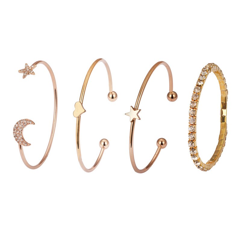 4Pcs New Heavy Metal Bracelets for Women Set Fashion Cartier Bracelet Diamond Heart Stars Bangles Bracelet Fashion Jewelry 2022 daiiibabyyy