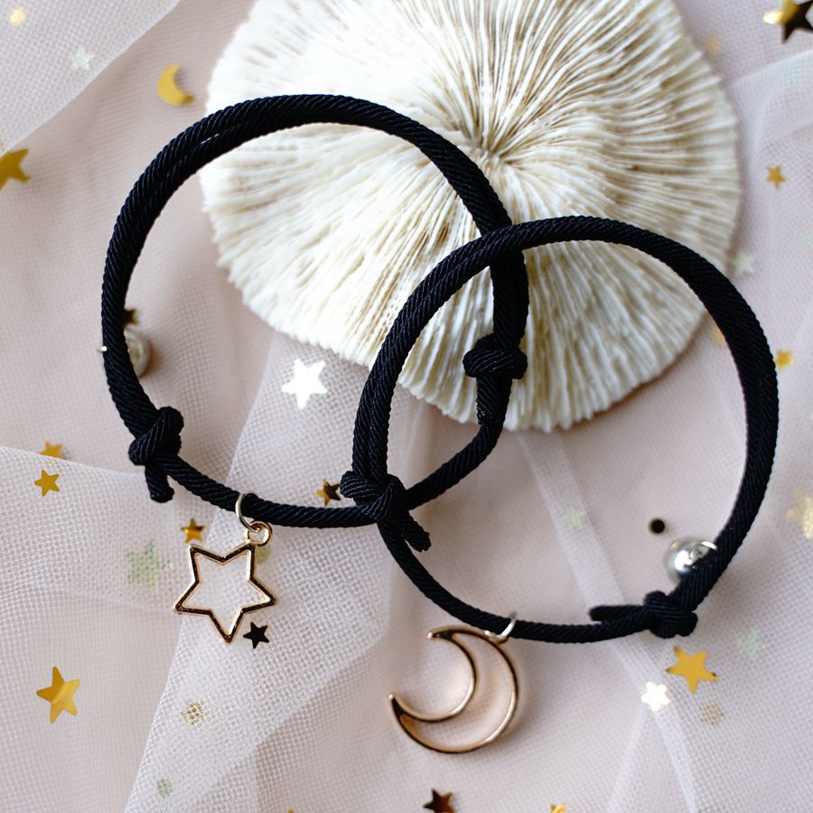 2pcs Star Moon Magnetic Couple Bracelet Set for Men Women Trendy Handmade Rope Chain Friendship Bracelet Adjustable Jewelry daiiibabyyy