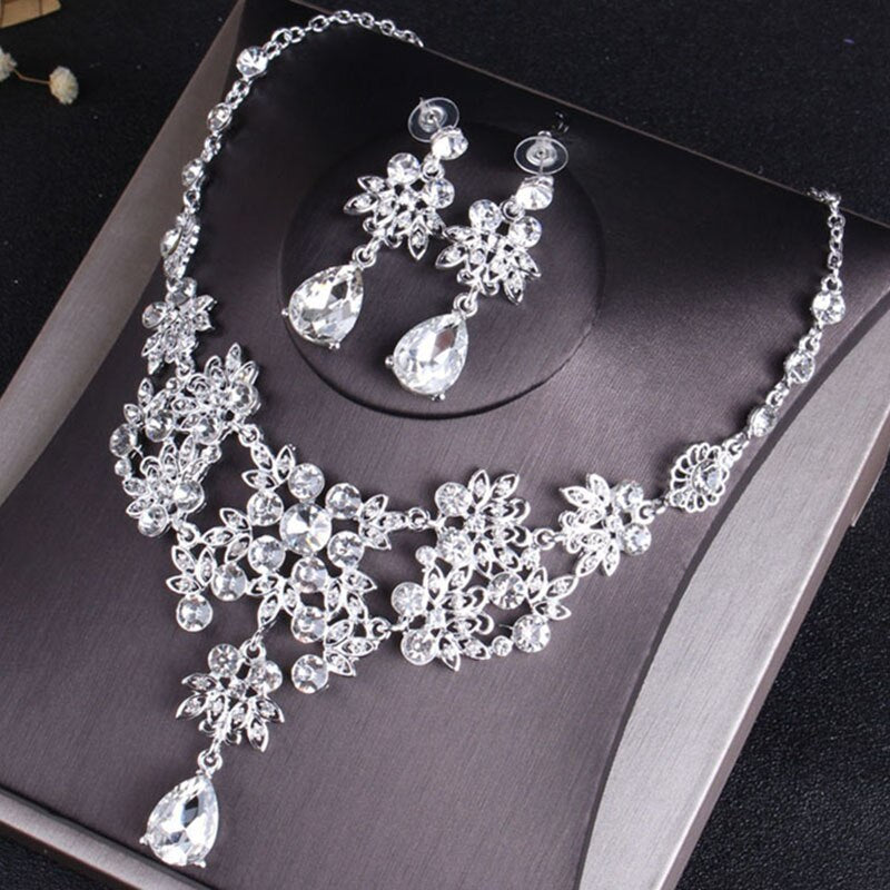Bridal Jewelry Sets Rhinestone Crowns and Tiaras Necklace Sets for Women Wedding Jewelry Sets Bride Wedding Dubai Jewelry Set daiiibabyyy
