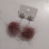 Autumn New Fashion Long Mink Fur Fluffy Hairball Dangle Earrings For Women Girls Party Jewelry Crystal Snowflake Drop Earring daiiibabyyy