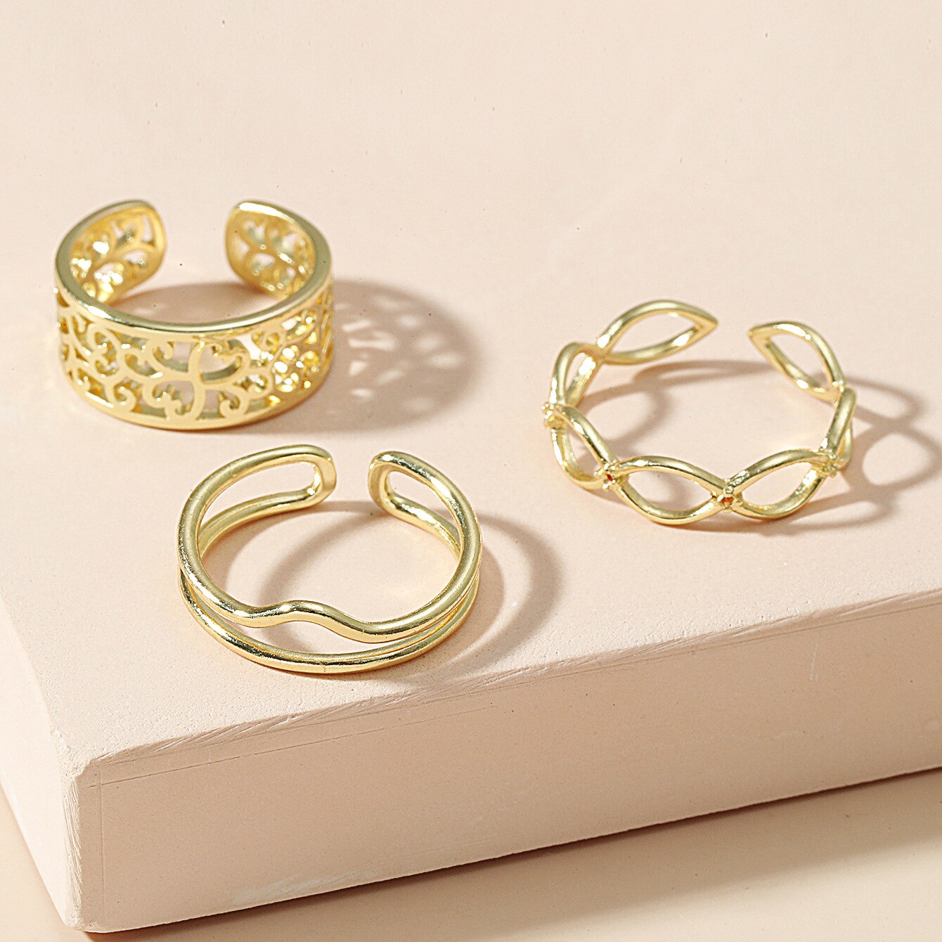 3pcs Fashion Jewelry Rings Set Hot Selling Metal Copper Hollow Round Opening Women Finger Ring For Girl Lady Party Wedding Gifts daiiibabyyy