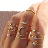 Bohemian Geometric Rings Sets Crystal Star Moon Flower Butterfly Constellation Knuckle Finger Ring Set For Women Fashion Jewelry daiiibabyyy