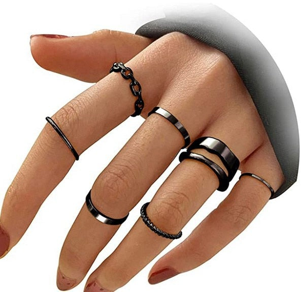 4-8pcs Fashion Jewelry Rings Set Hot Selling Metal Alloy Hollow Round Opening Women Finger Ring For Girl Lady Party Wedding Gift daiiibabyyy