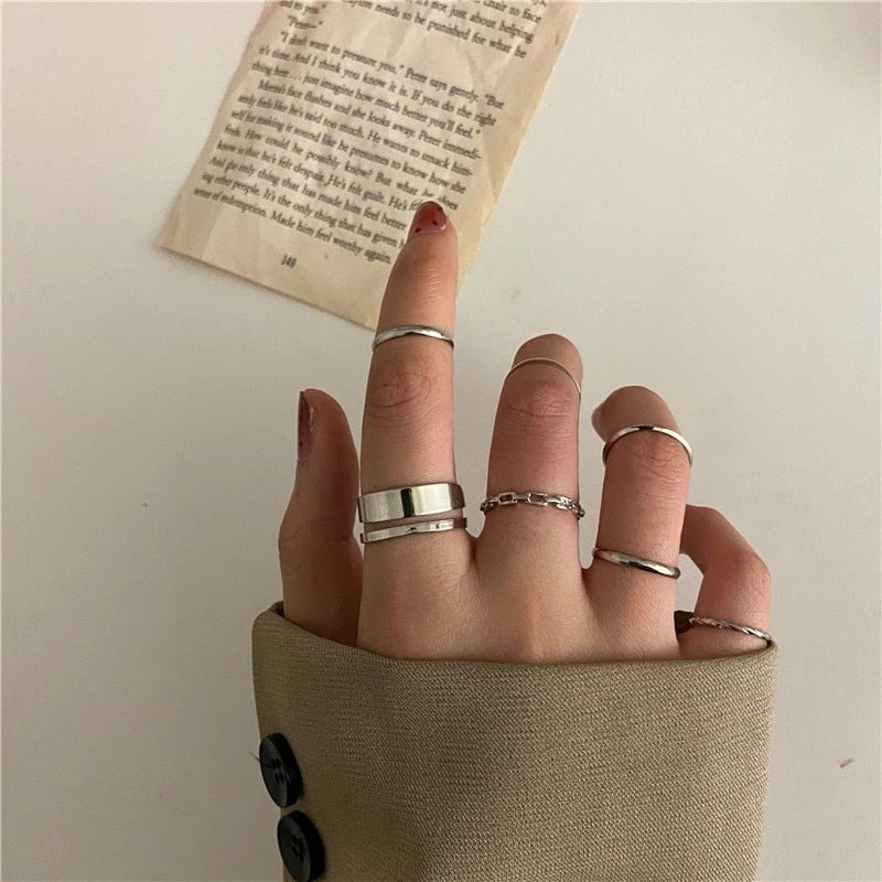 4-8Pcs/set Punk Finger Rings Minimalist Smooth Gold/Silver Geometric Metal Rings for Women Girls Party Jewelry Bijoux Femme daiiibabyyy