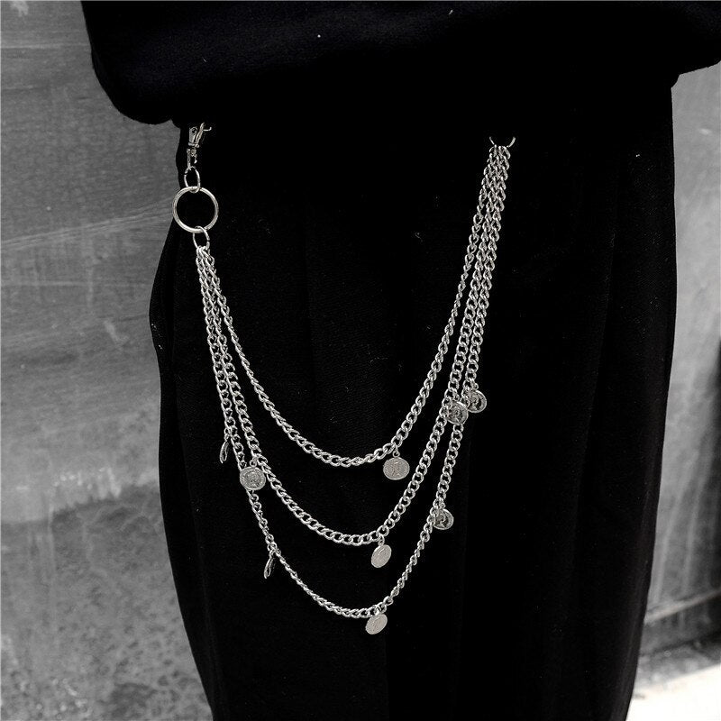 2022 Trendy Punk Silver Color Multilayer Chain Boy Girls Waist Pants Chain Hip hop Portrait Pendant Trousers Keys Chain Jewelry daiiibabyyy