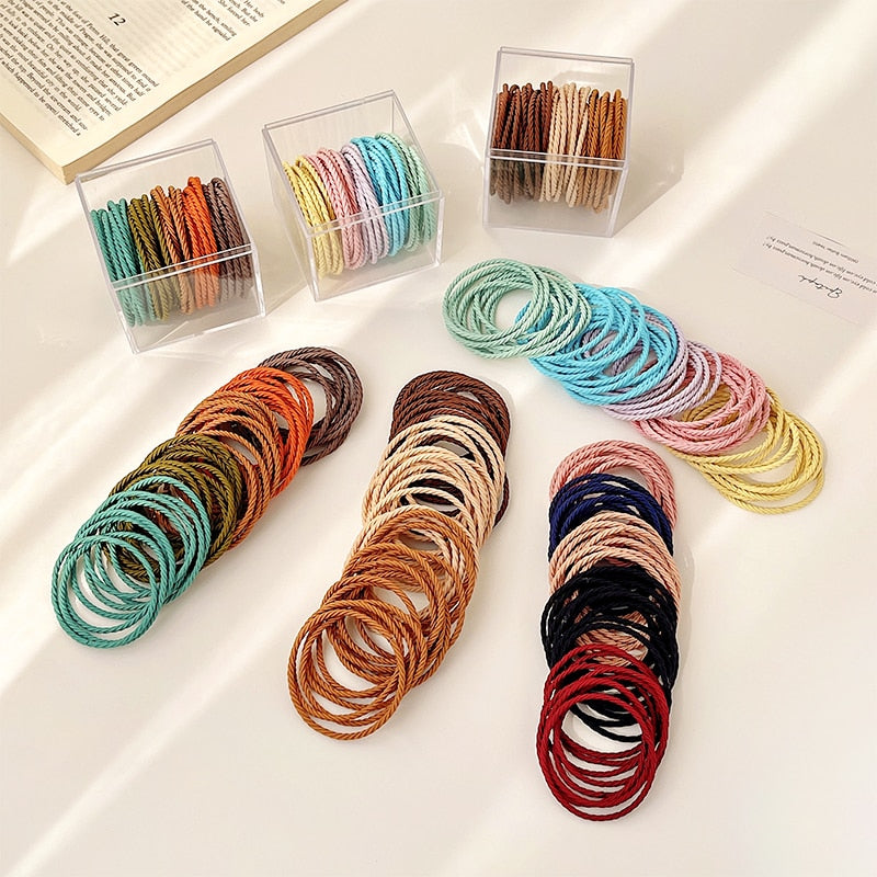 50/100 Pcs/Bag Women Girls Colors Soft 5 cm Scrunchies Elastic Hair Band Lady Lovely Solid Rubber Bands Female Hair Accessories daiiibabyyy