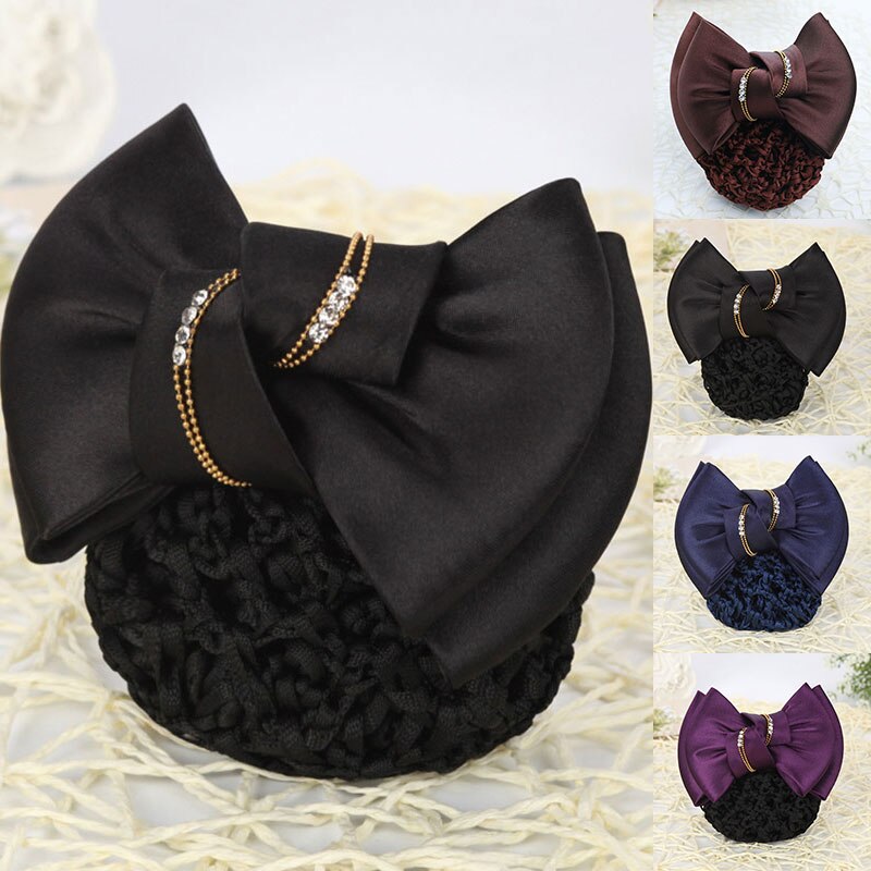 Bow Hair Ribbon Bun Cover Satin Net Bank Hotel Stewardess Hair Pin Headbands Fashionable And Dignified Women's Hair Accessories daiiibabyyy