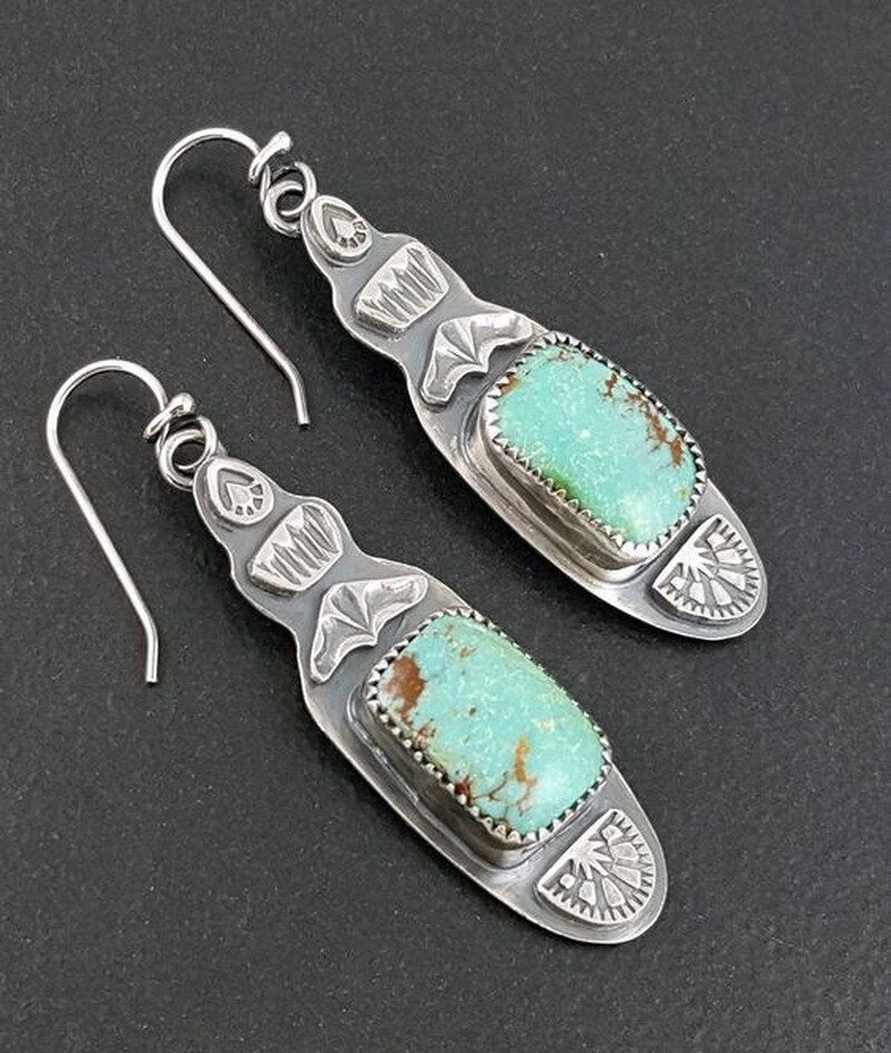 Bohemia Style Silver Natural Green Stone Hook Dangle Earrings for Women Retro Wedding Engagement Party Jewelry Gift daiiibabyyy