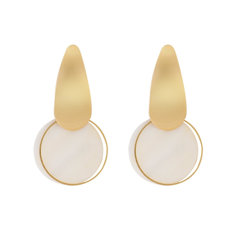 AENSOA Fashion Round Pearl Shell Earrings Simple Natural Drop Earrings For Women Geometric Gold Color Statement Earring Jewelry daiiibabyyy