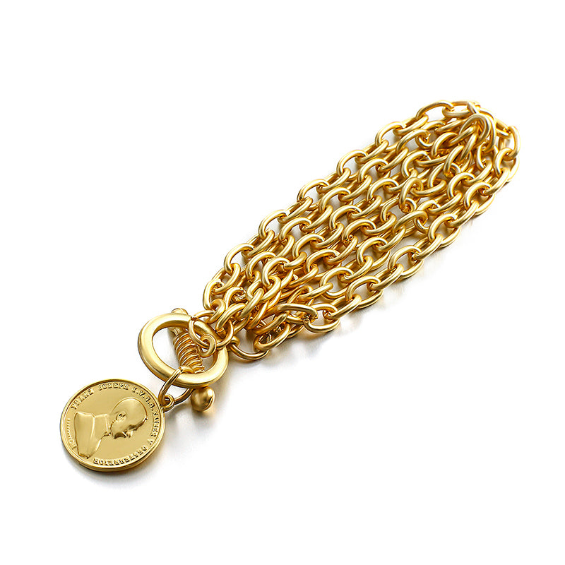AENSOA Fashion Gold Color King Head Coin Pendant Multilayer Metal Chain Bracelets Set for Women Charm Wedding Party Jewelry Gift daiiibabyyy