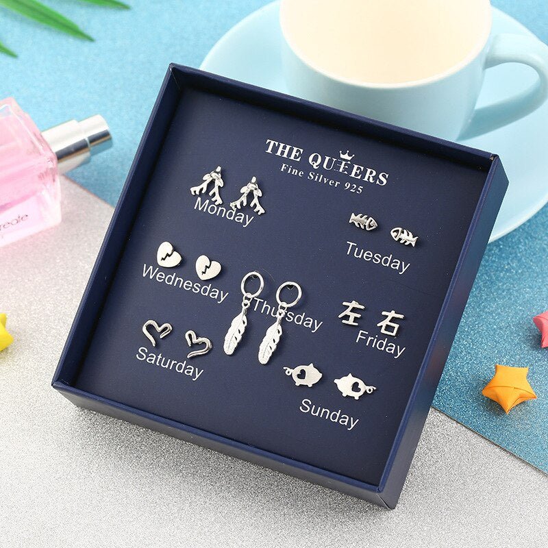 7pairs/set Women Stud Earrings One Week Earrings  Geometric Tassel Earrings High Quality Jewelry Gift daiiibabyyy