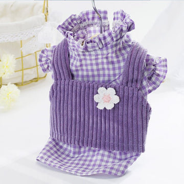 2pcs/set Puppy Dog Shirts Coats Purple  Plaid Stripe Flower Print T-shirts Vests For Small Medium Dog Pet Clothes Coats Poodle daiiibabyyy