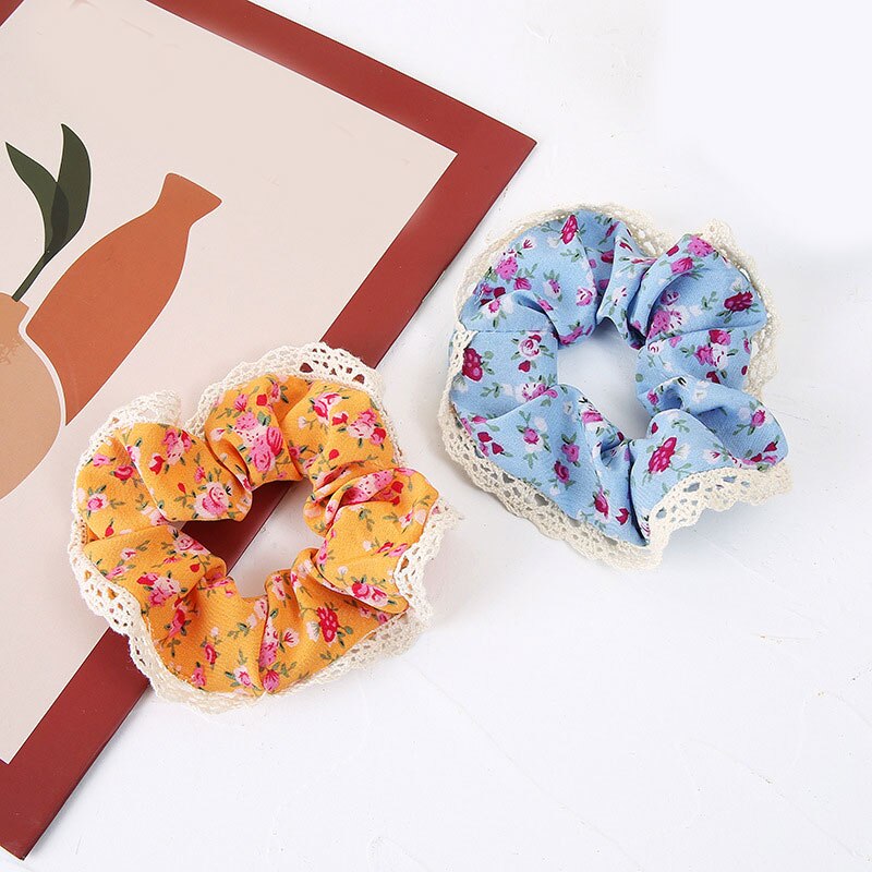 Big Size Korea Elastic Kawaii Hair Bands Girls Floral Lace Edge Scrunchie Ponytail Holder Hair Ties Headwear Hair Accessories daiiibabyyy
