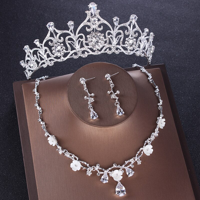 Zircon Princess Bride Jewelry Set Wedding Cubic Zircon Crown Necklace and Earrings Set Bridal Tiara Necklace Set Hair Accessory daiiibabyyy