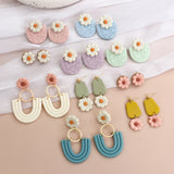 AENSOA Multiple Fashion Handmade Polymer Clay Earrings Multicolor Geometric Round Circle Flowers Drop Pendant Layered Earrings daiiibabyyy