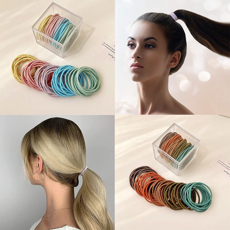 50/100 Pcs/Bag Women Girls Colors Soft 5 cm Scrunchies Elastic Hair Band Lady Lovely Solid Rubber Bands Female Hair Accessories daiiibabyyy
