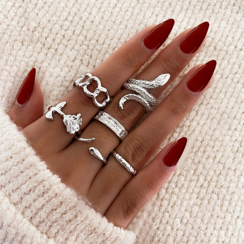 4-8Pcs/set Punk Finger Rings Minimalist Smooth Gold/Silver Geometric Metal Rings for Women Girls Party Jewelry Bijoux Femme daiiibabyyy
