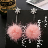 Autumn New Fashion Long Mink Fur Fluffy Hairball Dangle Earrings For Women Girls Party Jewelry Crystal Snowflake Drop Earring daiiibabyyy
