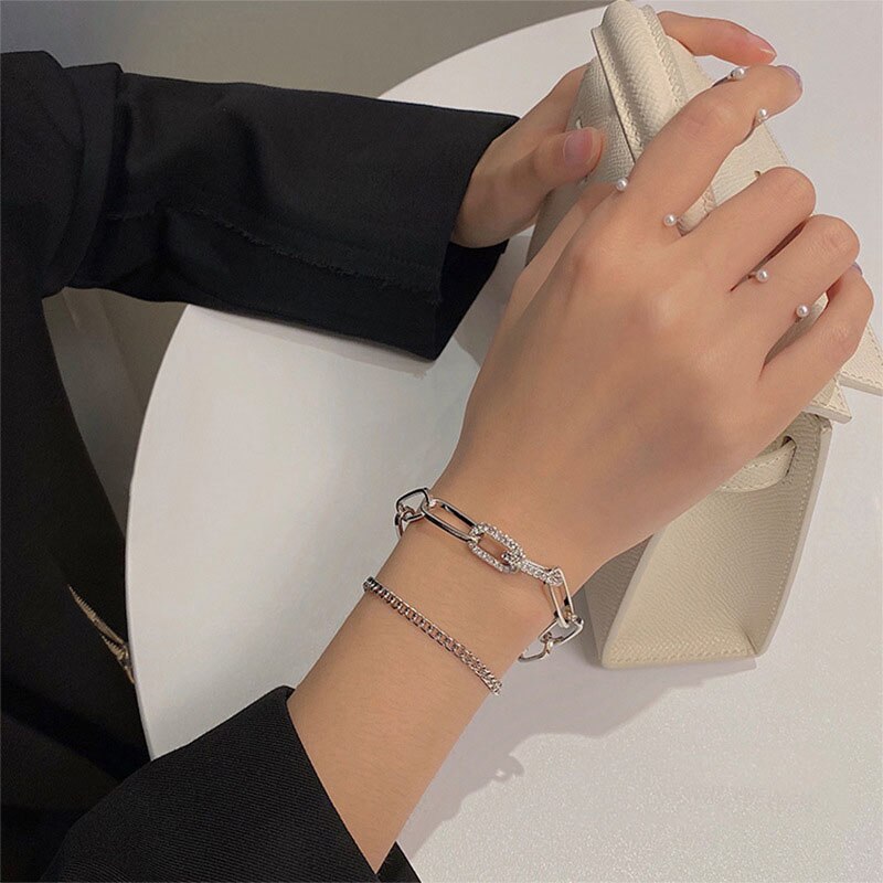 Bracelet for Women Fashion Crystal Chain Double Bracelet Hip Hop Simple Geometry Bracelet Jewelry Accessories Wholesale daiiibabyyy