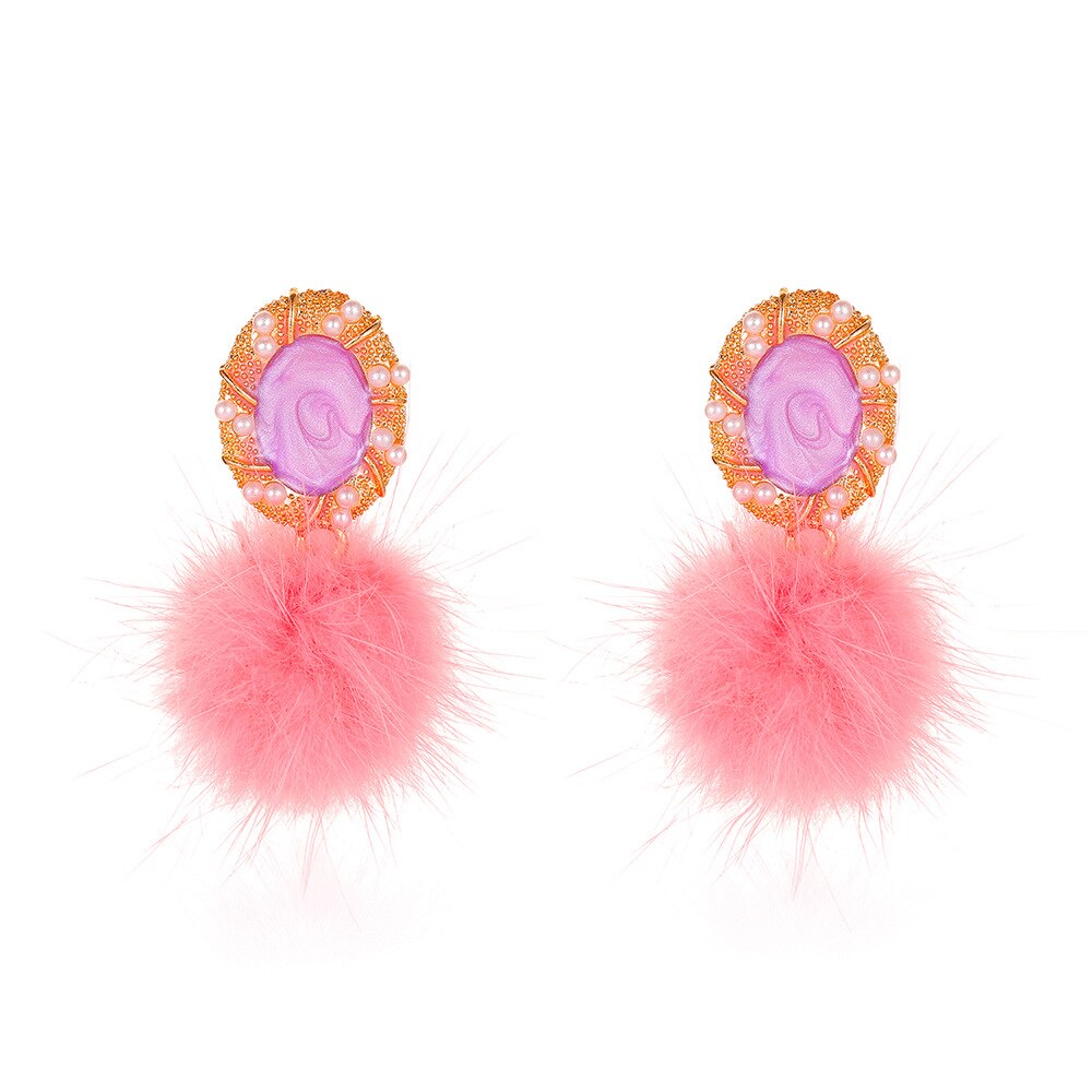 Autumn Winter Sweet Plush Ball Stud Earring for Women Jewelry Multicolor Pearls Female Personality Simple Pink Plush Fur Earing daiiibabyyy
