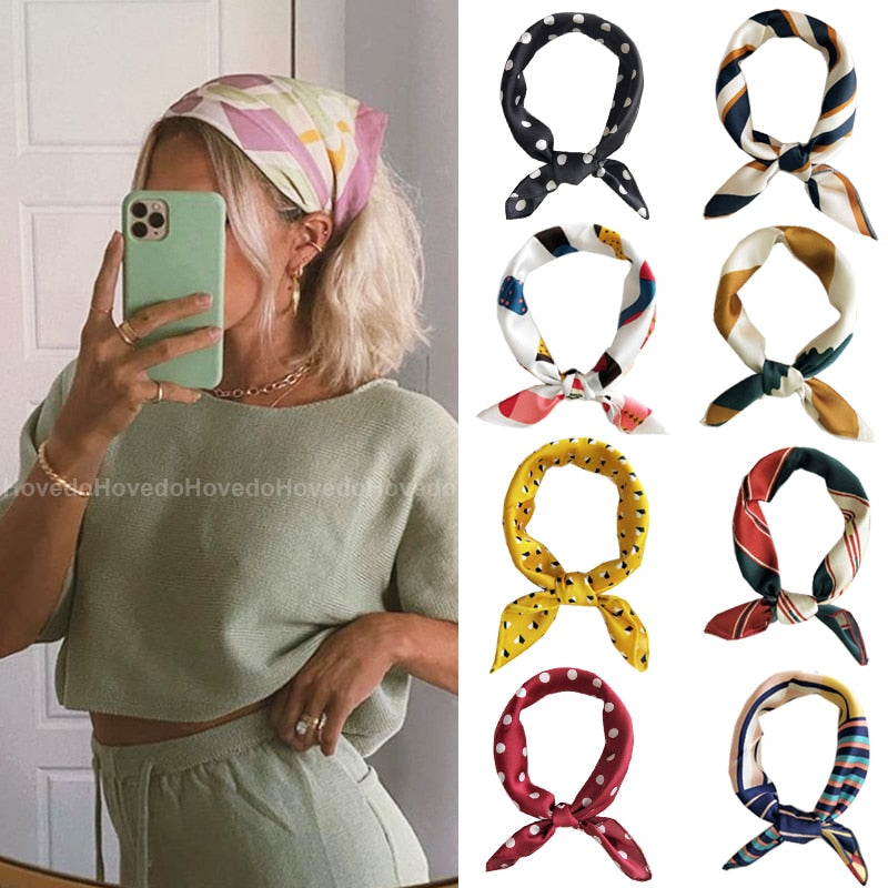 50*50cm Square Silk Scarf Women Headband Fashion Print Hair Scarf Neck Scarfs Office Hair Band Hand Kerchief Female Bandana daiiibabyyy