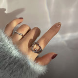Vintage Hollow Heart Geometric Metal Punk Rings Set For Women Girls Index Finger Buckle Joint Tail Ring Party Jewelry Gifts