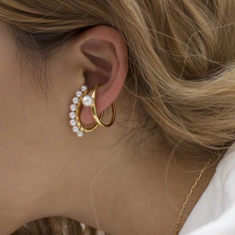 3Pcs/Set Pearl Zircon Clip on Earrings Ear Cuffs Stackable Earrings for Women NO Pierced Cartilage Earring Earcuffs Accessories daiiibabyyy