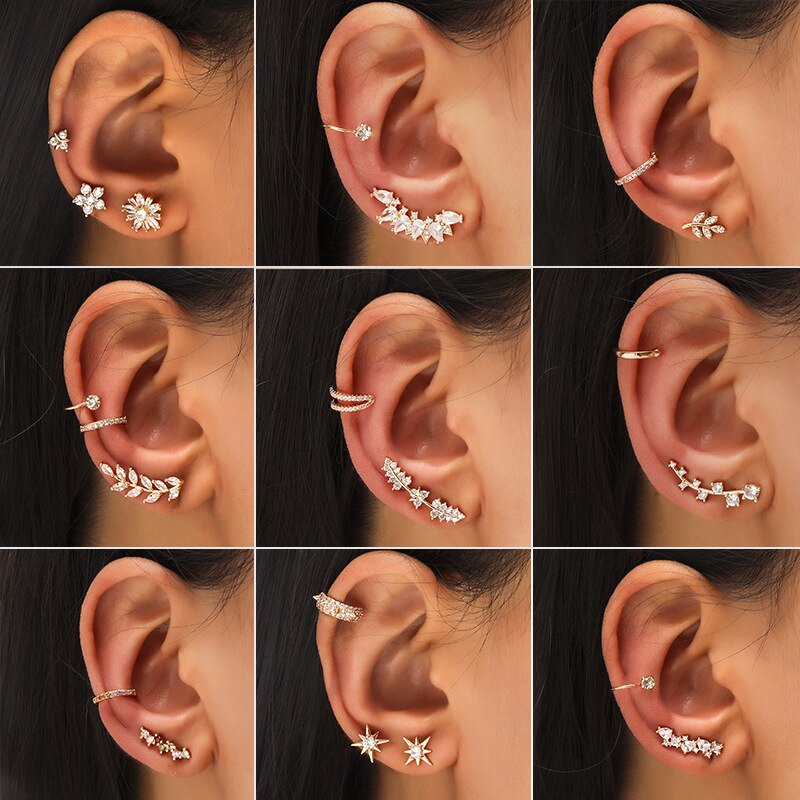 Bohemian NO Piercing Crystal Rhinestone Ear Cuff Earrings for Women Wrap Stud Clip Earrings Girl Trendy Earrings Jewelry Bijoux daiiibabyyy