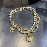Bracelet for Women Fashion Shell Pearl Pendant Bracelet Light Luxury Double Crystal Bracelet Jewelry Accessories Wholesale daiiibabyyy
