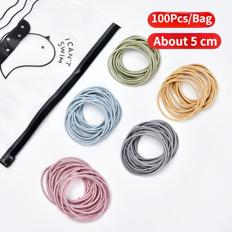 50/100 Pcs/Bag Women Girls Colors Soft 5 cm Scrunchies Elastic Hair Band Lady Lovely Solid Rubber Bands Female Hair Accessories daiiibabyyy