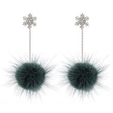 Autumn New Fashion Long Mink Fur Fluffy Hairball Dangle Earrings For Women Girls Party Jewelry Crystal Snowflake Drop Earring daiiibabyyy