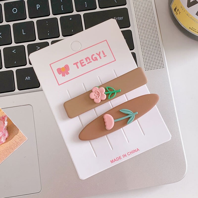 2PCS/Set Flower Shape Metal Hairpin Female Popular Summer Fashionable Likable Multi-color Tulip Clip Simple Daily Pretty Jewelry daiiibabyyy