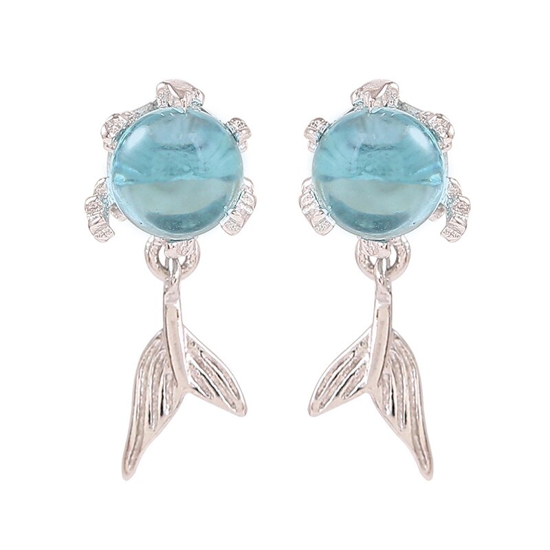 Blue Rhinestone Whale & Dolphin Mermaid Tail Stud Earrings for Women Wedding Earrings Ear Pierced Dangle Earing daiiibabyyy