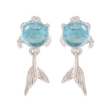 Blue Rhinestone Whale & Dolphin Mermaid Tail Stud Earrings for Women Wedding Earrings Ear Pierced Dangle Earing daiiibabyyy