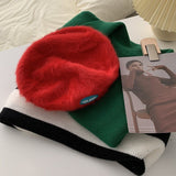 Autumn and Winter Warm Candy Color Painter Hat Rabbit Fur Women Beret Women Luck Born Slogan Fashion Hat Luxury Winter Woman Hat daiiibabyyy