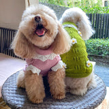Puppy Dog Pink Green Knit Sweater Wool Flower Decor Autumn Winter Warm Sweater For Small Medium Dog Pet Clothes Teddy Poodle daiiibabyyy