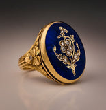 Women Vintage Zircon Inlaid Flower Wide Face Ring Punk Hip Hop Finger Ring Carved Flower Blue Party Rhinestone Rings