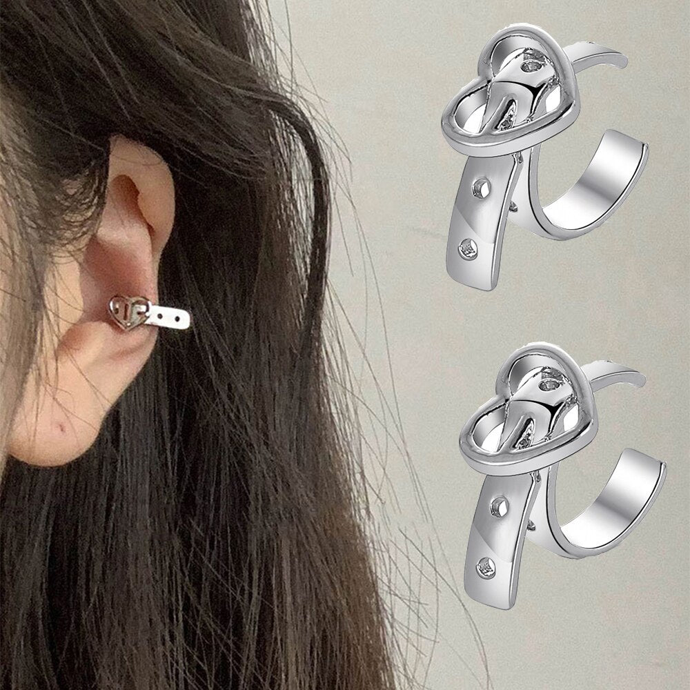 2PCS Simple Silver Color Heart Belt Stud Earrings For Women Hiphop Mini Cute Round Love Belts Earring Party Wedding Jewelry A941 daiiibabyyy